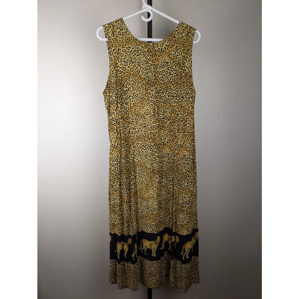 Vintage MTB Meant To Be Midi Length Rayon Sundress Cheetah Leopard Print - Picture 2 of 7
